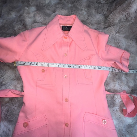 Vintage 70s Pink Collared Skirt Suit Set - Belted Waist - Picture 13 of 15
